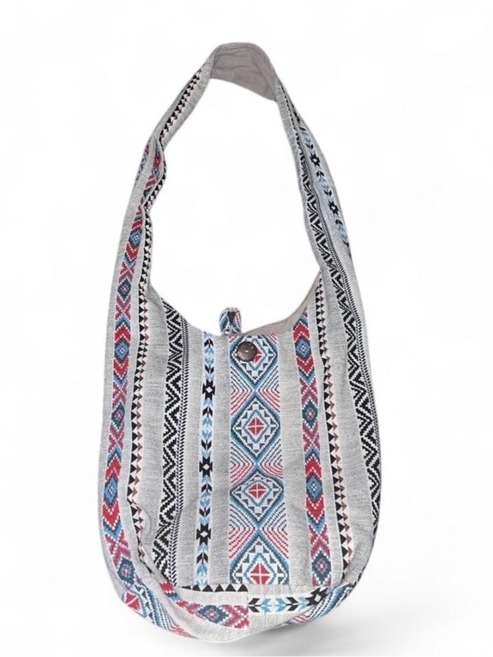Boho tribal Woven Crossbody Bag in Gray, Blue & Pink